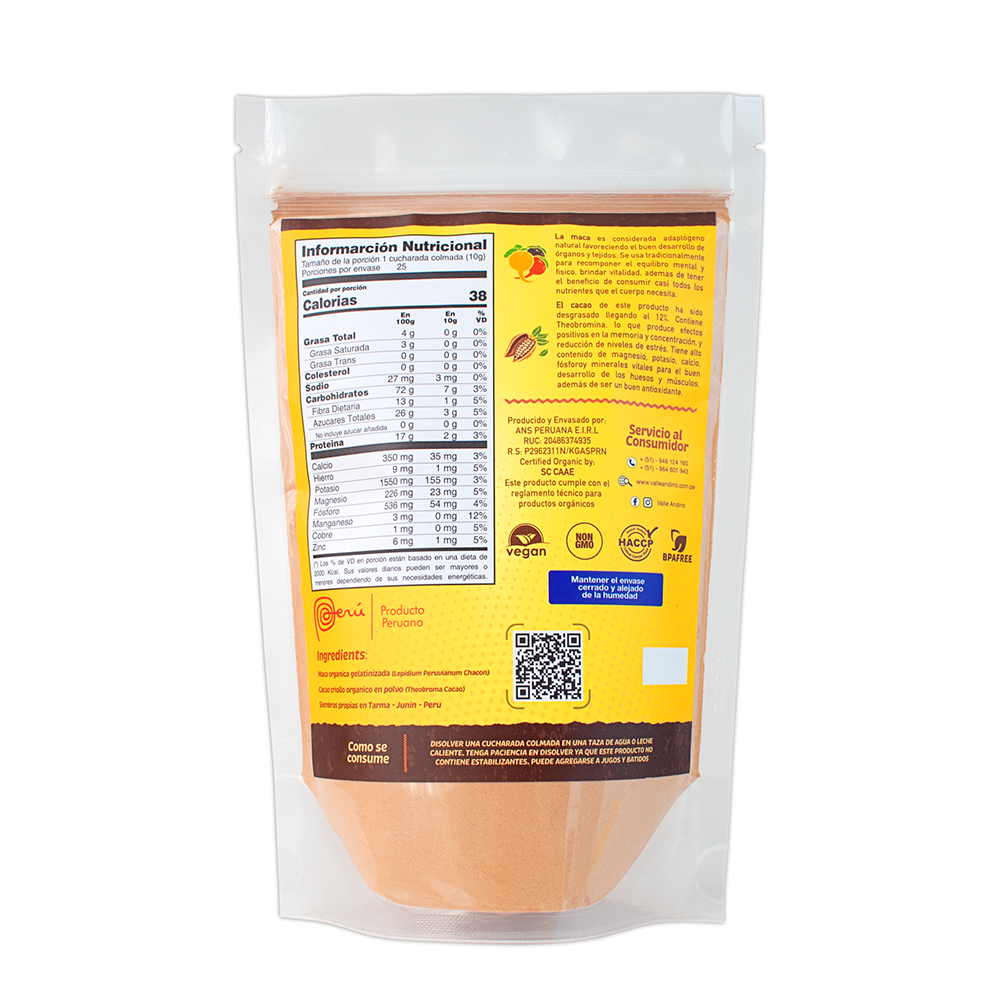 FortiQuick Maca y Cacao orgánico bolsa de 250g