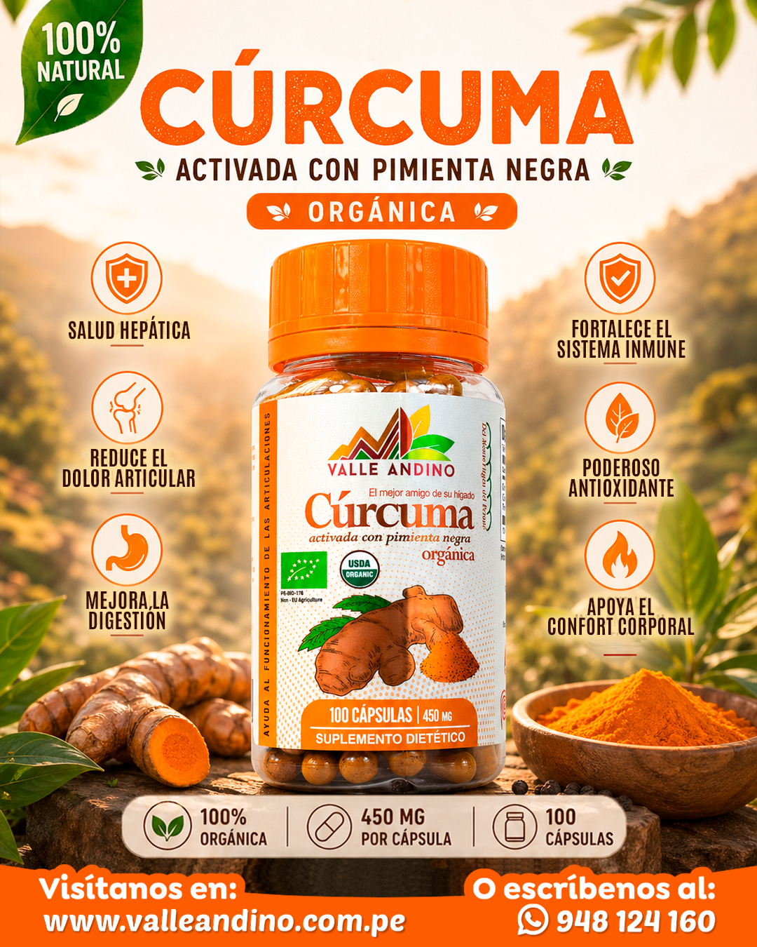 Cúrcuma activada orgánica en cápsula vegetal