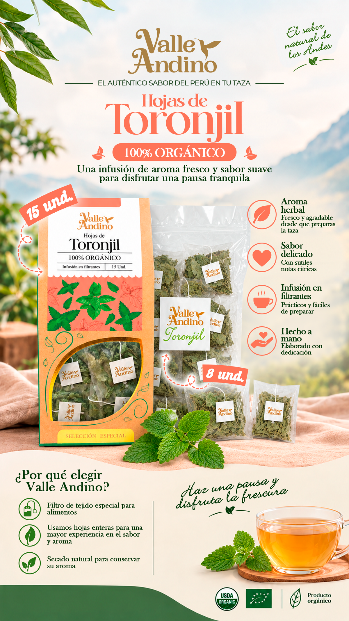 Filtrante de Toronjil orgánico