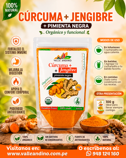 Cúrcuma, jengibre y pimienta negra