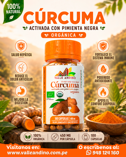 Cúrcuma activada orgánica en cápsula vegetal