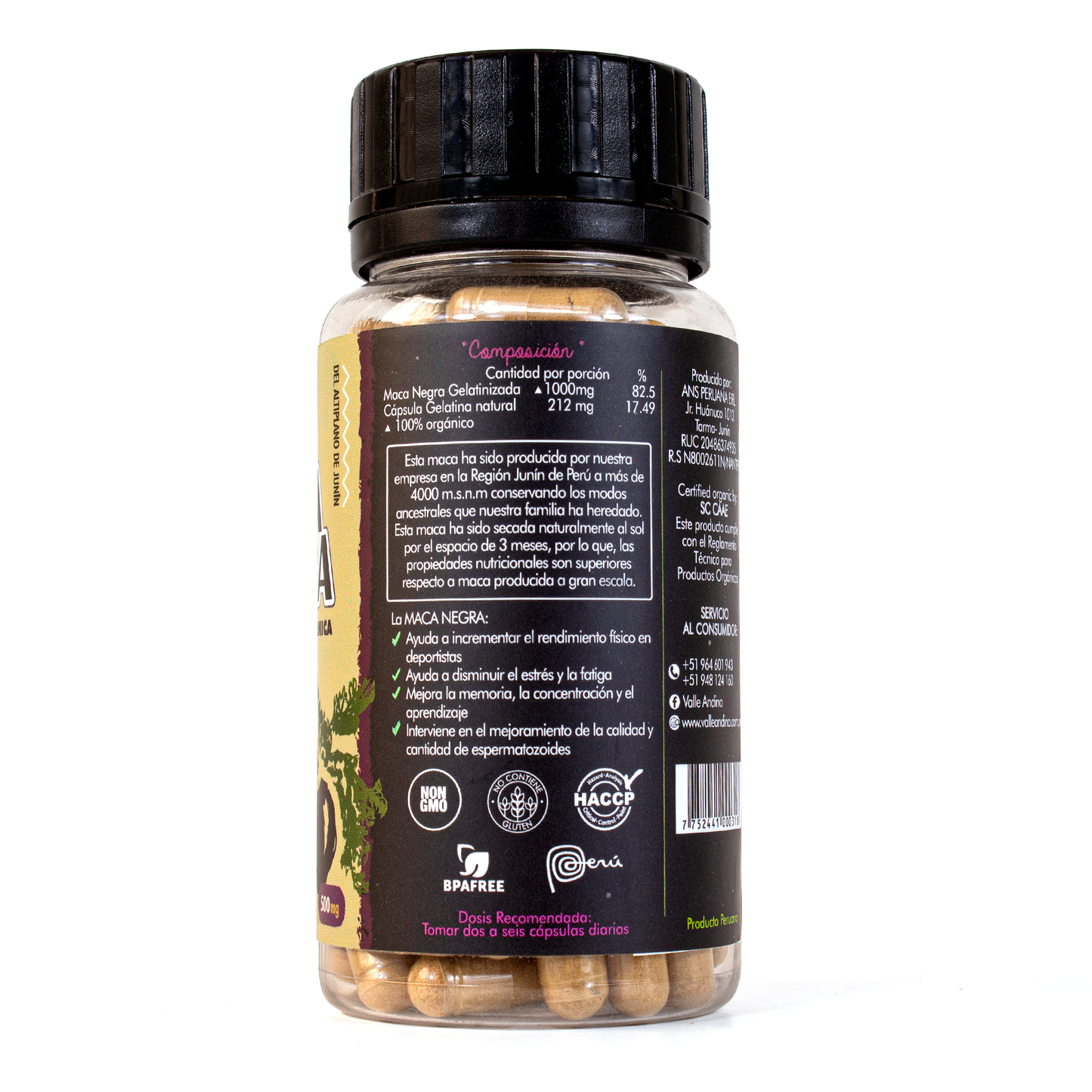 Maca Negra orgánica en cápsulas naturales x 100und