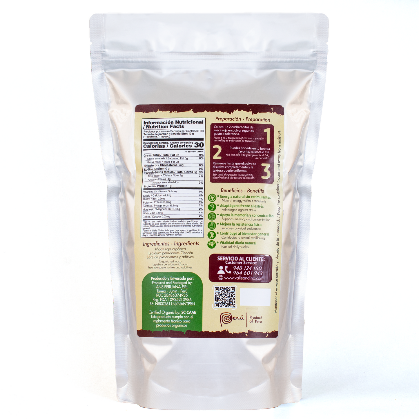 Maca Roja orgánica instantanea en polvo x 1 kg