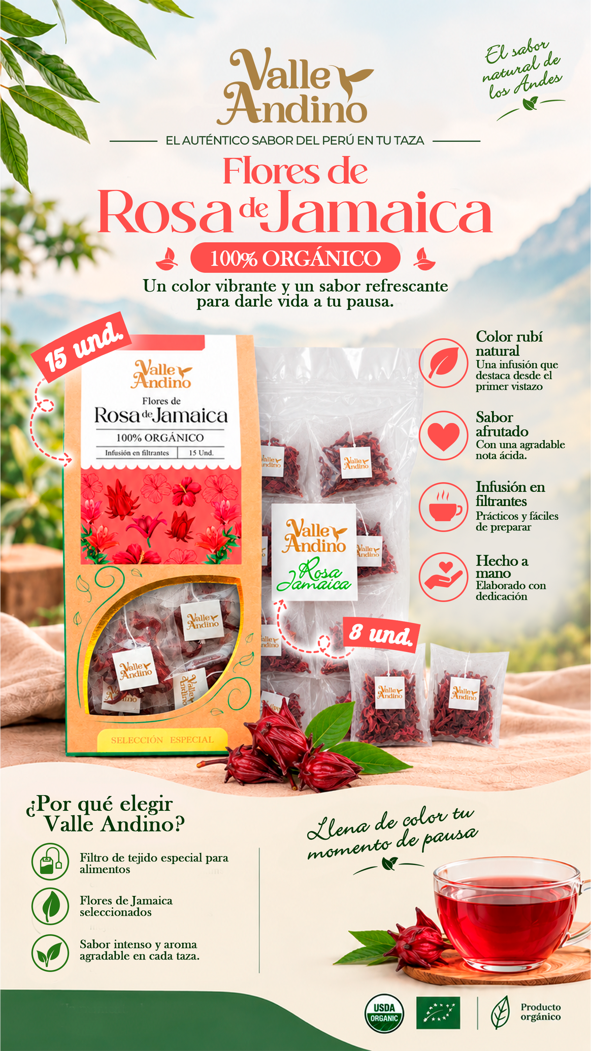 Filtrante de Rosa de Jamaica orgánico