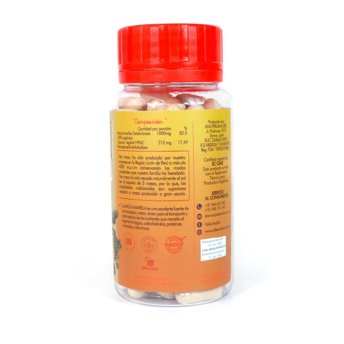 Maca Amarilla orgánica en cápsulas x 100 und