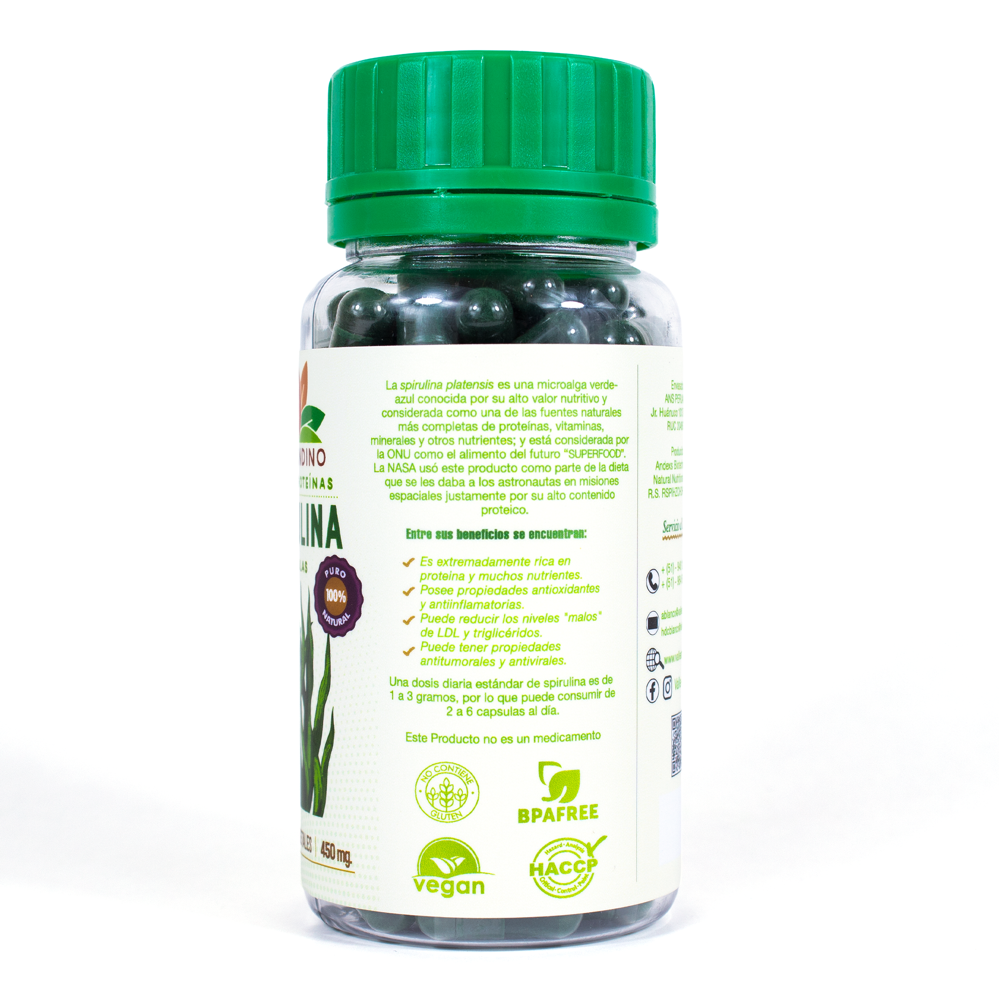 Spirulina natural en cápsulas x 100und